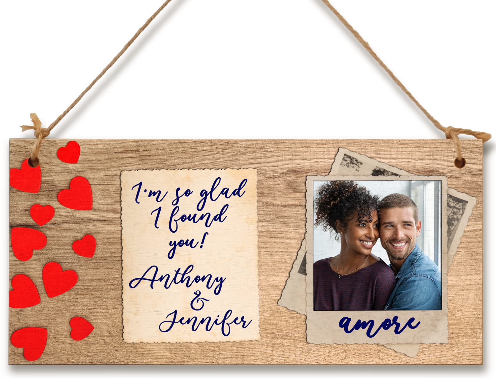 The Plum Penguin Personalised Wooden Plaque With Photo So Glad I Found You Romantic Valentine's Anniversary Keepsake For Him Her Hanging Gift Home Decor