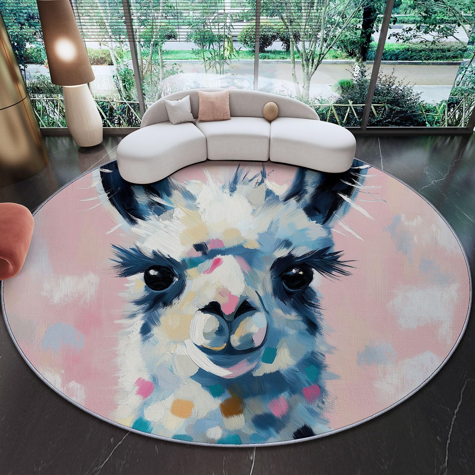 Tapis de jeu rond alpaga 150 cm résistant et facile d'entretien rose