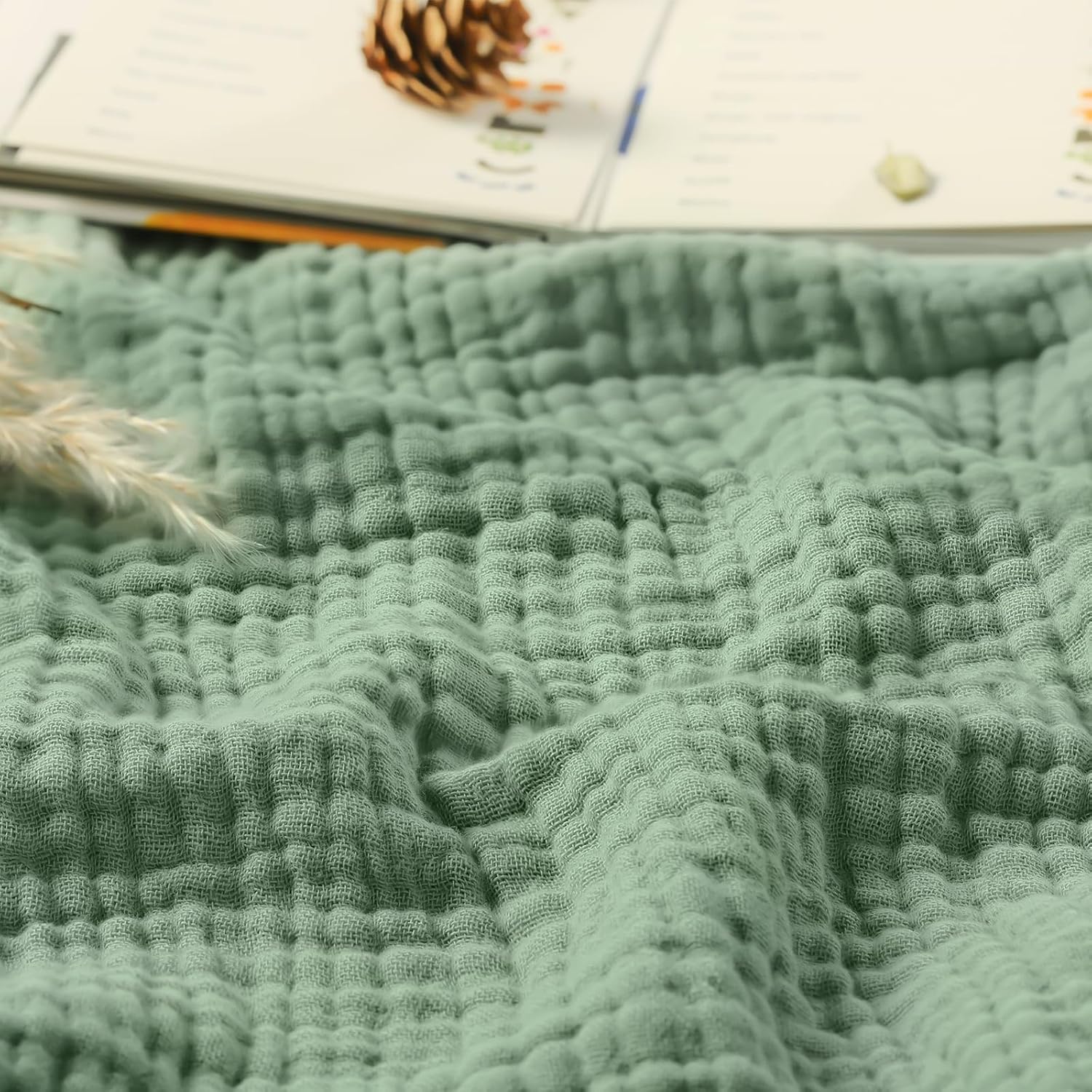 100% Cotton Muslin Blanket Twin XL Size 66" x 90" for Bed Couch Summer Gauze Blanket for Adults Lightweight and Breathable Dark Green - Image 8