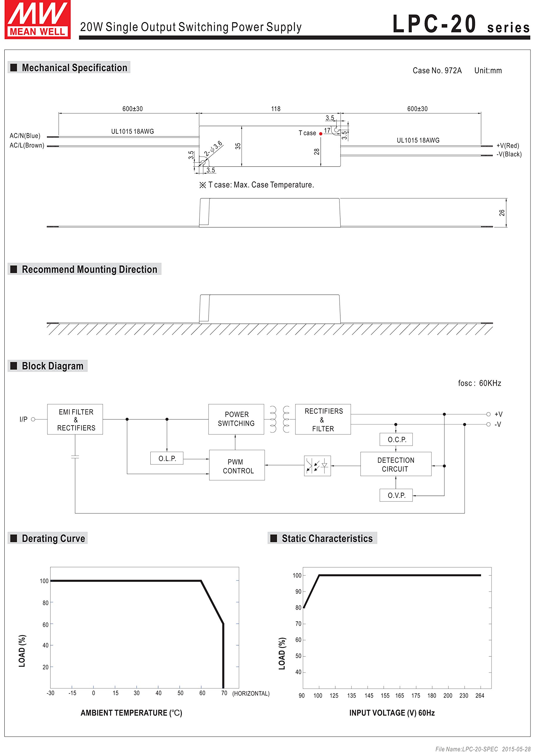 MW Mean Well LPC-20-350 48V 350mA 16.8W Single Output LED Switching Power Supply