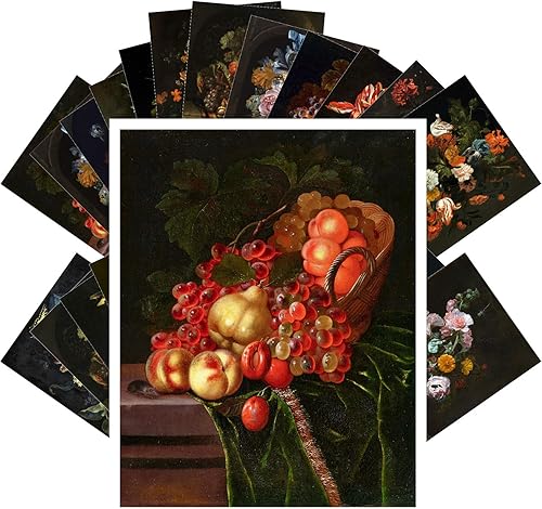 Miniatura 3 de PIXILUV Postales vintage 24 piezas de flores y frutas todavía vida antigua museo pintura arte de Oliver Retro Poster REPRINT Negro