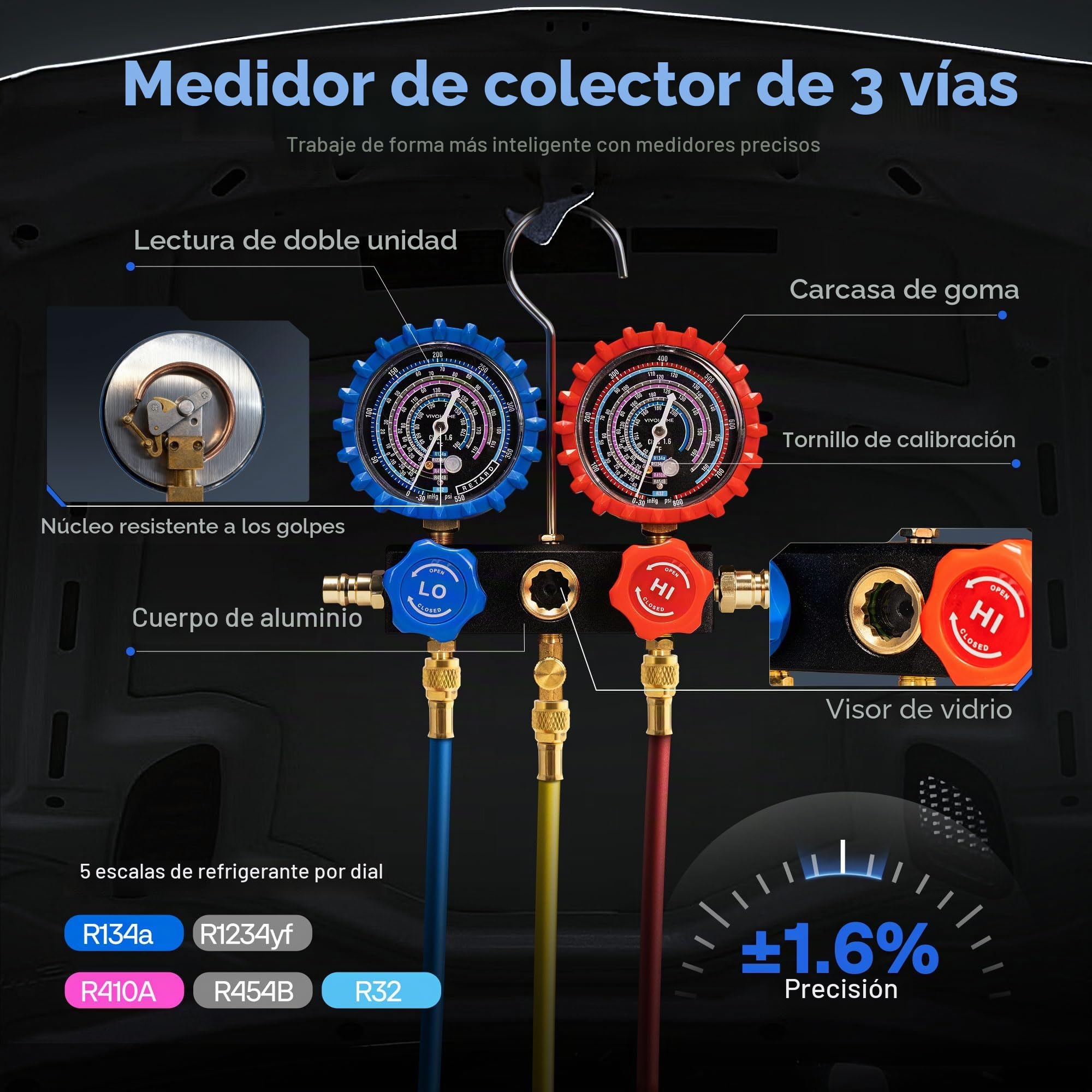 VIVOHOME 1/3 HP 4,5 CFM - Bomba de vacío y juego de manómetros AC