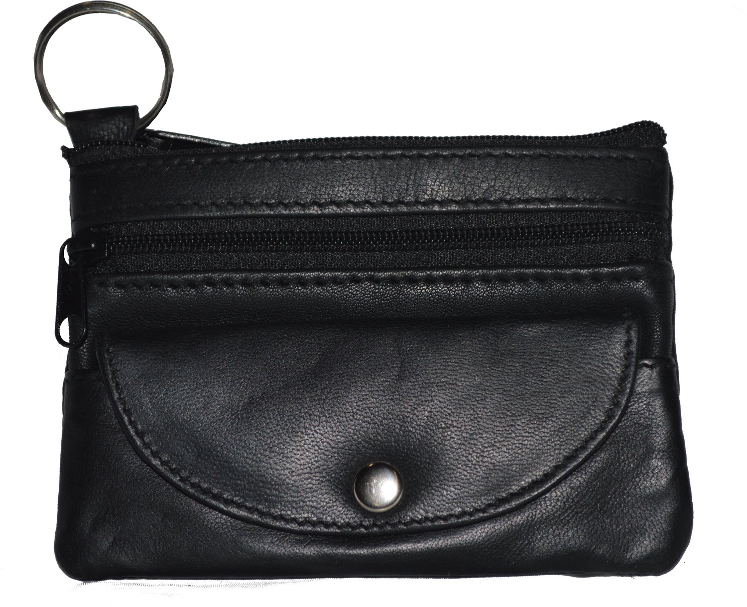 Leatherboss Genuine Leather Coin Purse Wallet with Snap Pocket, Black