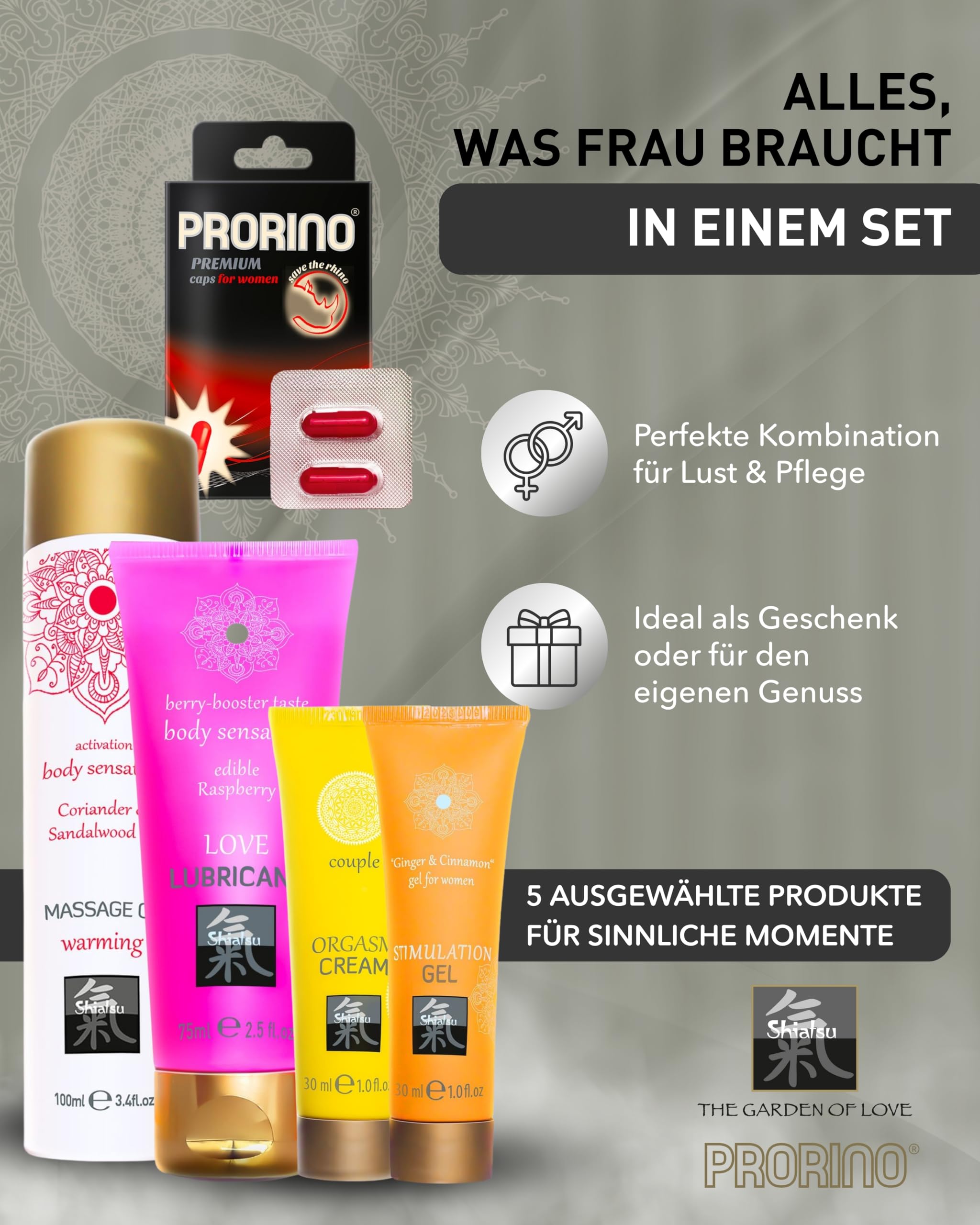 HOT Junggesellinnenbox I Mit Stimulation Gel, Couples Cream, Gleitmittel, Massageöl & Libido-Kapseln I Hochwertige Inhaltsstoffe, verführerische Düfte & Aromen I Ideal als Geschenk