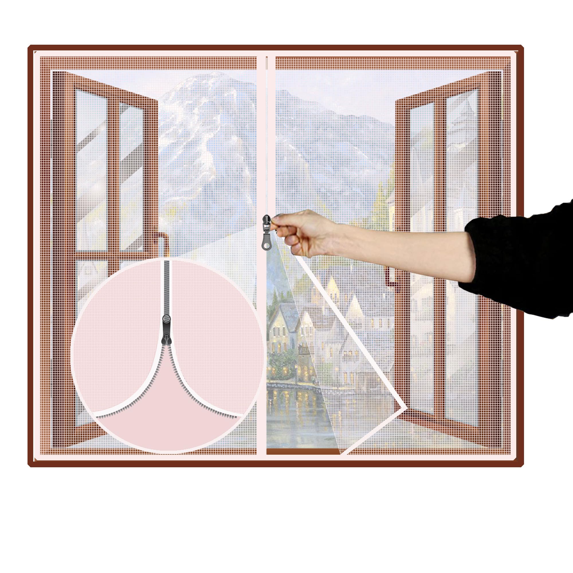 Pre-Stitched Fiberglass Window Mosquito Net with Zipper