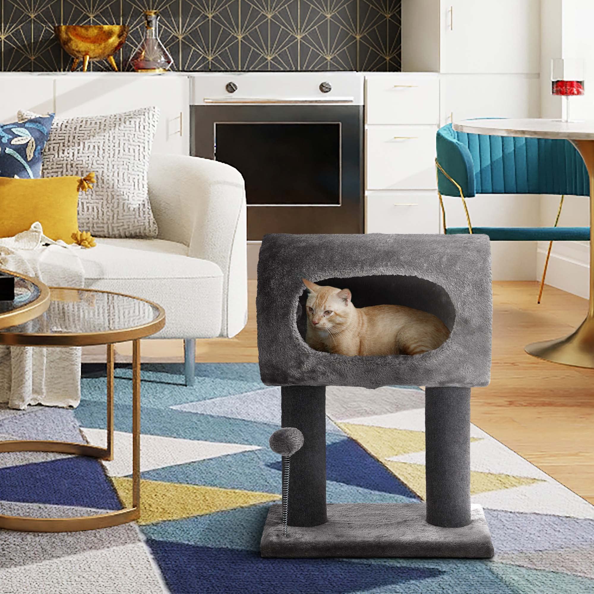 Cat Craft Elevated Cat Tunnel Bed & Scratcher, Gray