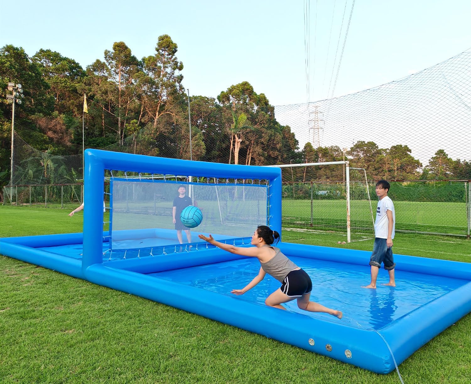 Relunch 33ft Inflatable Volleyball Pool Inflatable Volleyball Count for Adults and Family, 100% PVC Commercial Net with 800w Air Pump, Giant Beach