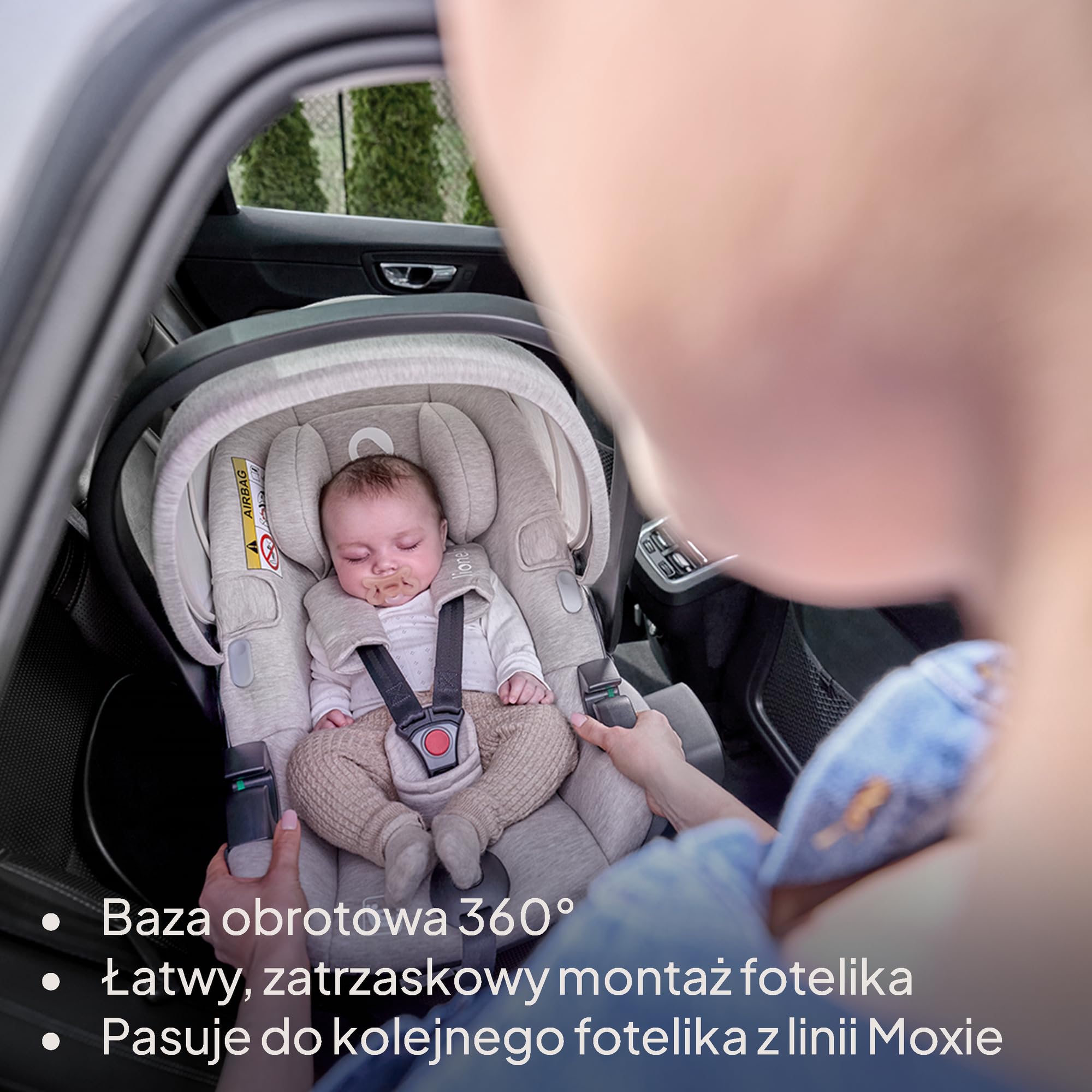LIONELO MOXIE i-Size SET Fotelik samochodowy dla niemowląt z podstawą 40-87 cm Nosidełko dla niemowląt Mocowanie i stabilizacja ISOFIX Wsparcie stabilizujące ochraniacz boczny, regulacja zagłówka