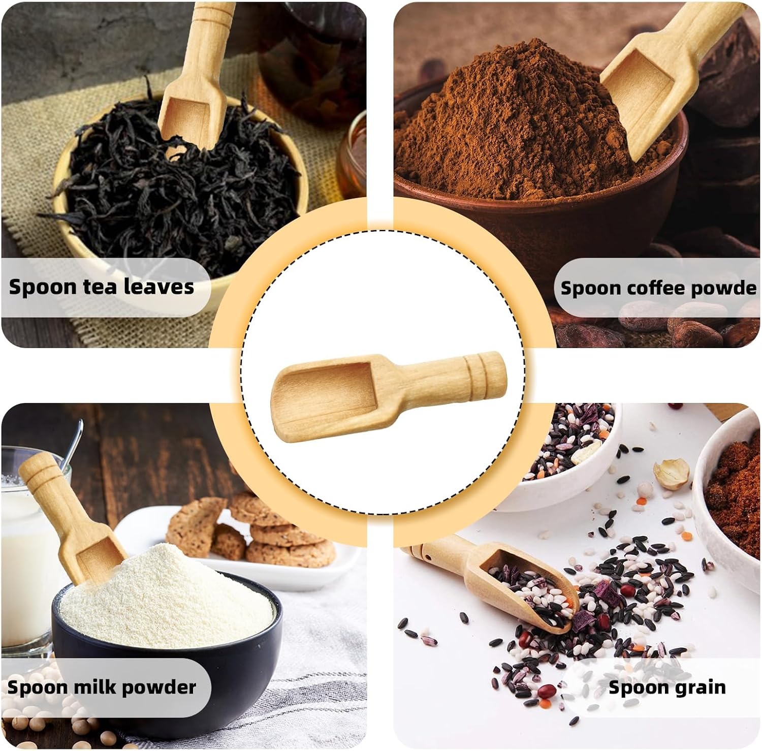 4PCS Wooden Spoons Small Scoop Mini Bamboo Spoons Eco-Friendly and Easy to Clean for Kitchen, Bath Salt,Salt Spoons Natural Scoop for Candy Honey Spices Sugar Tea Powder