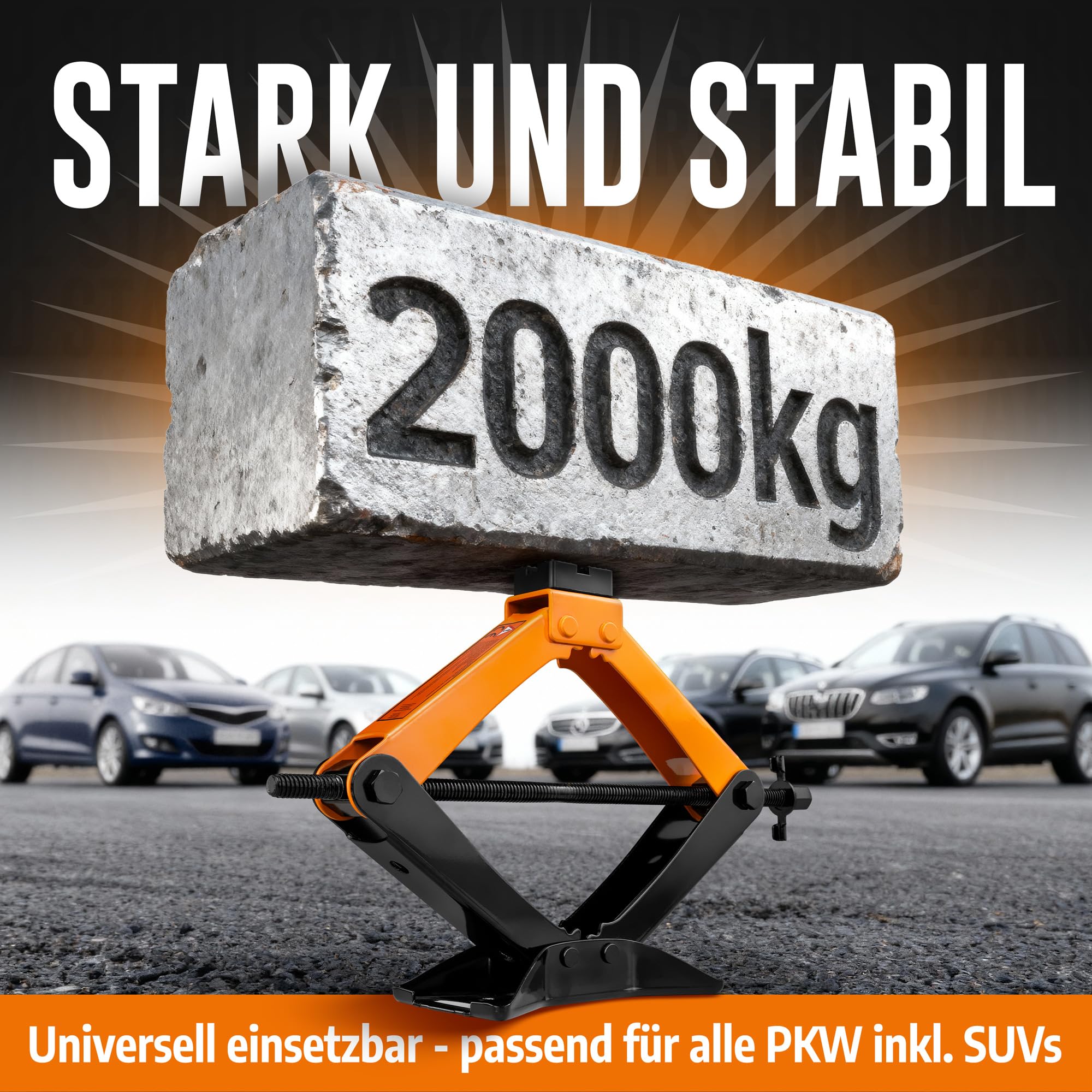 Wagenheber Scherenwagenheber 2t inkl. Ratsche. 360° schützende drehbare Auflagefläche | geeignet für alle PKW inkl. SUV (Basic)