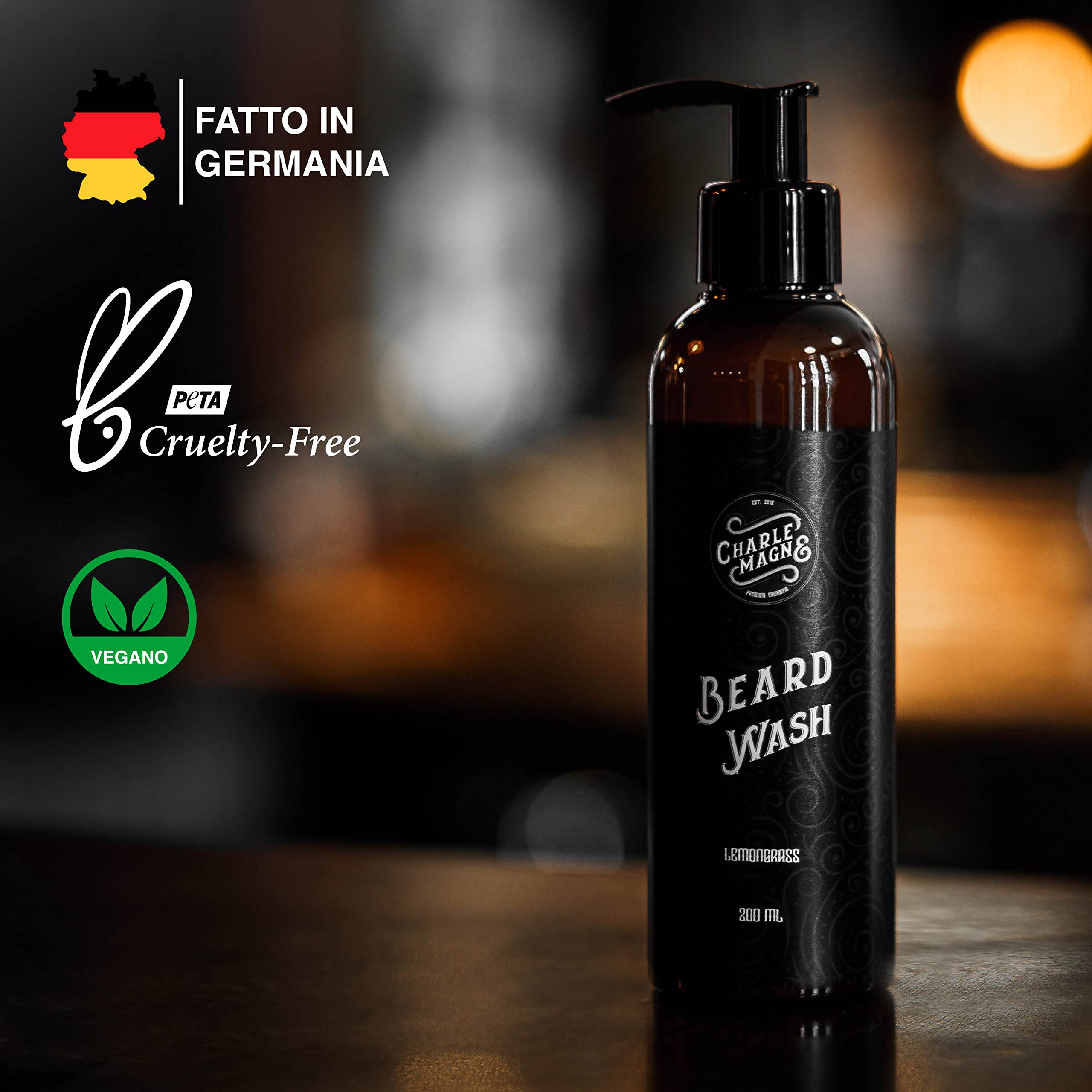 Charlemagne Beard Wash - Shampoo e Sapone per Uomo Made in Germany - Gel Lavaggio e Balsamo per Cura Delicata della Barba - Ideale per Pelle Secca