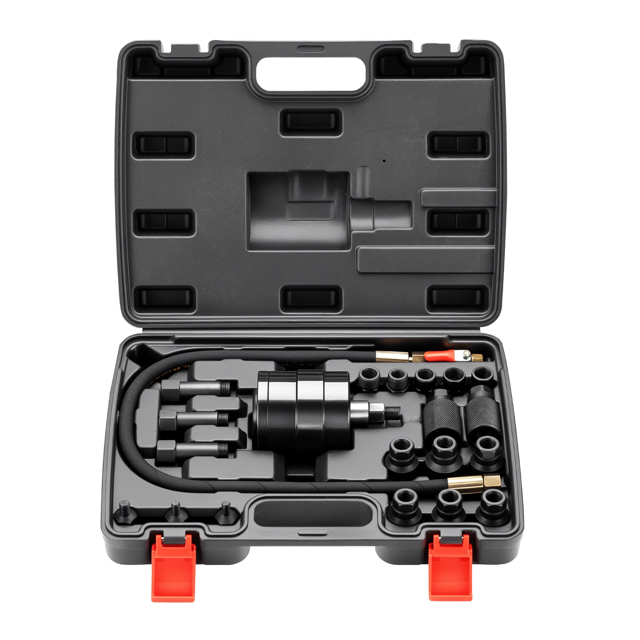 WilTec Coffret d'Outils pneumatiques d'Extraction d'injecteur – 21 pièces – Kit d'extracteurs d'injecteur Diesel avec Vibration d'air – Boîte Plastique Robuste