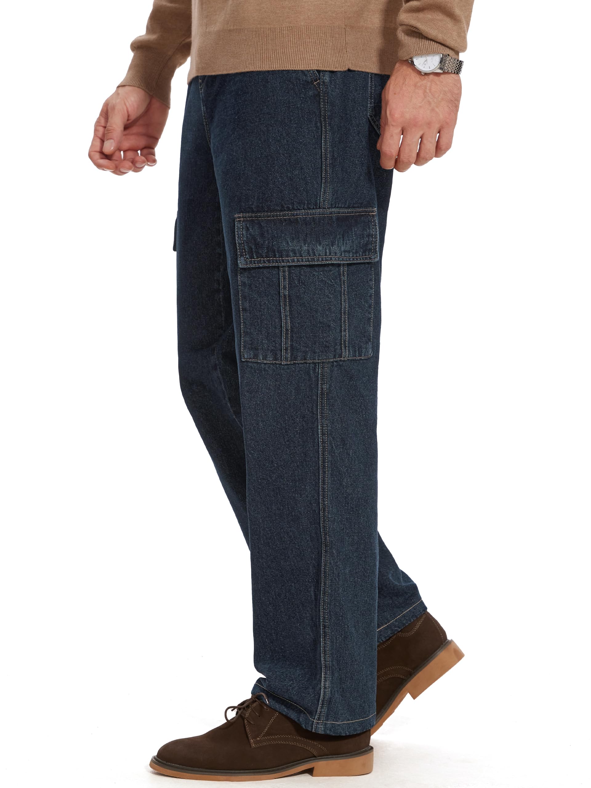 Tapata Men's Relaxed Fit Cargo Jeans Elastic Waist 6 Pockets Straight Leg Work Utility Pants