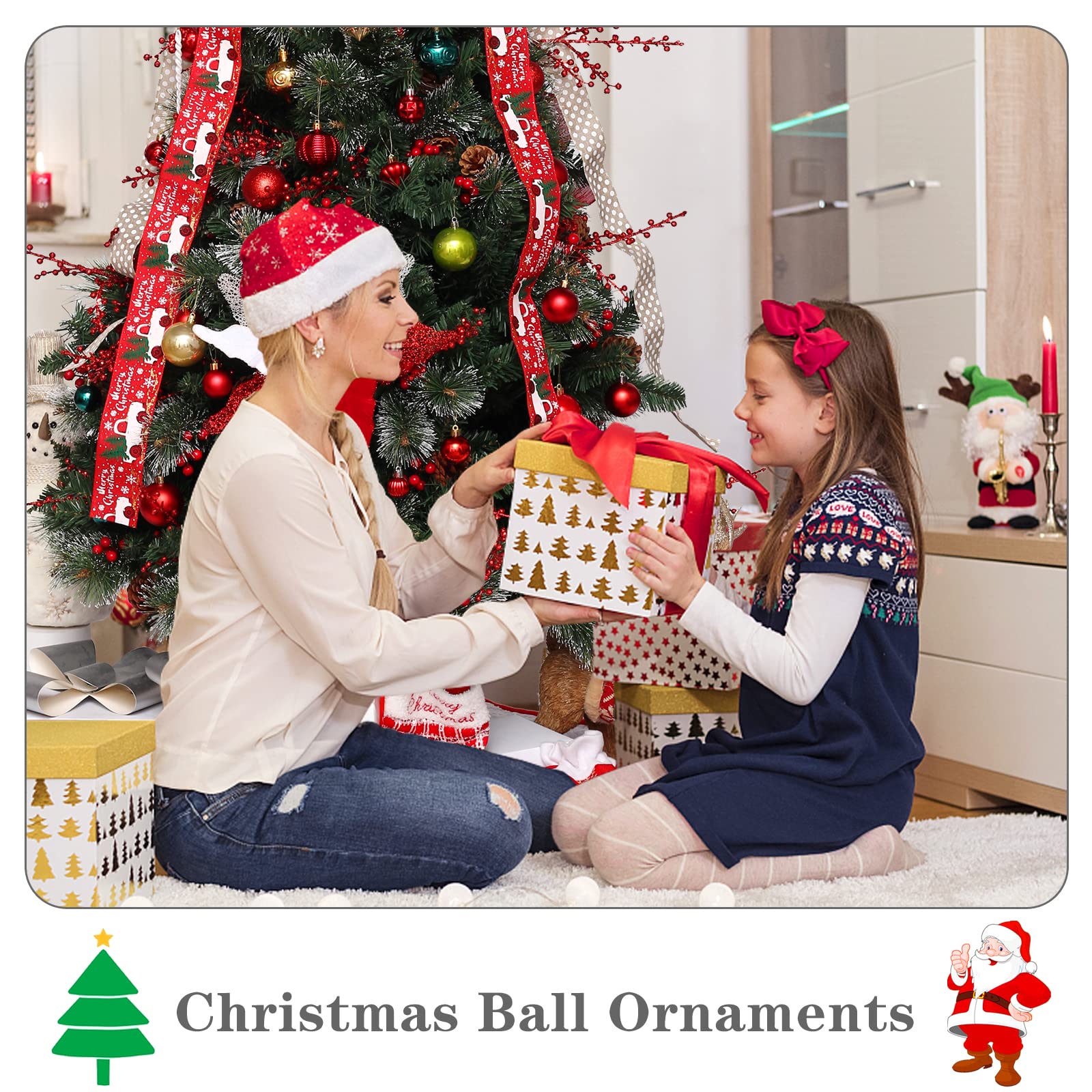 Adornos de bola de Navidad, paquete de 52 bolas de árbol de Navidad inastillables para guirnalda de corona de Navidad, decoración de fiesta de boda