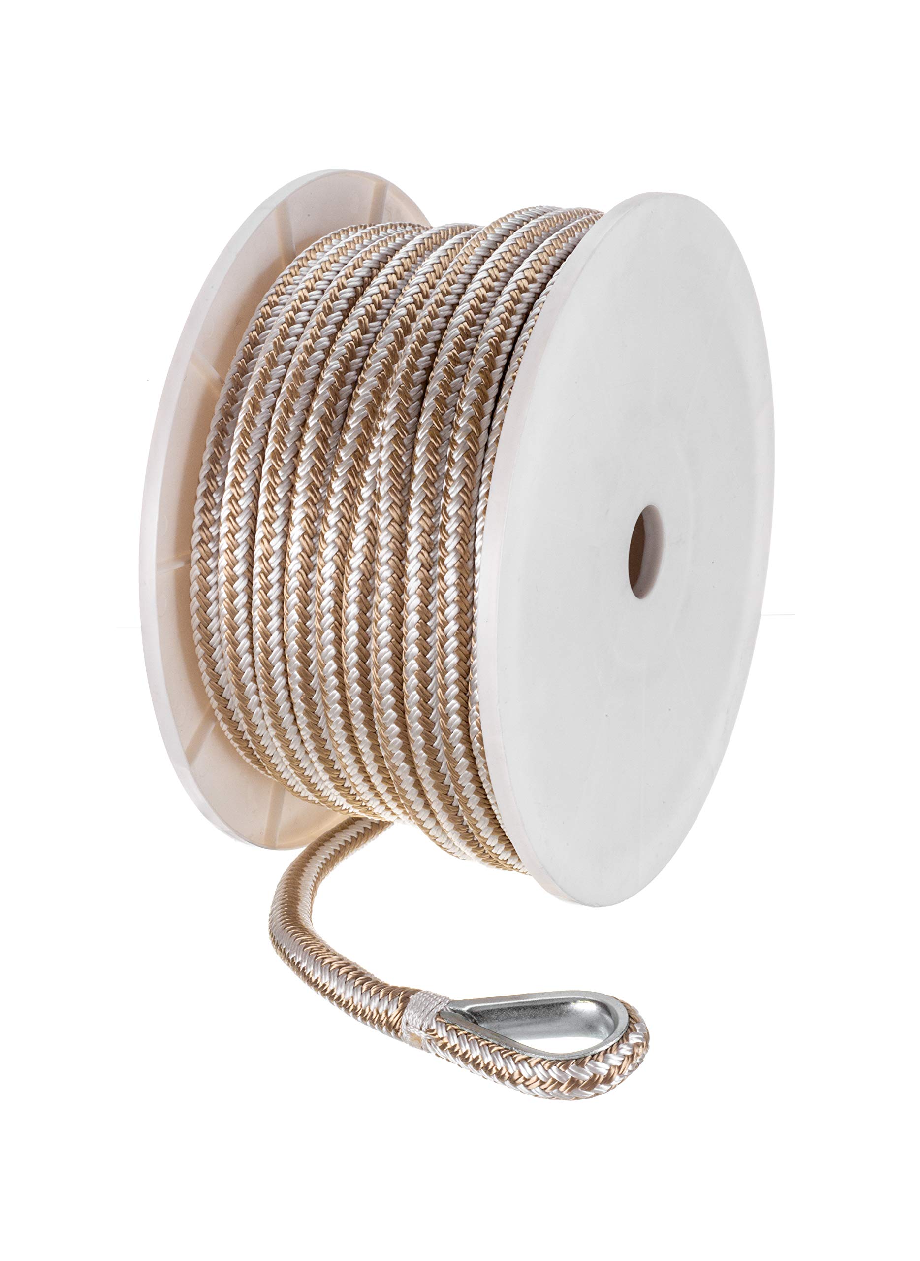 Seachoice Cuerda de Anclaje para Barco, Doble Trenza, Nailon, línea Achor, 1/2 Pulgada x 100 pies, Dorado/Blanco