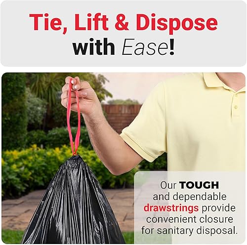 Miniatura 3 de Reli. Bolsas de basura con cordón de 30 galones, 150 unidades, color negro, bolsas de basura resistentes de 30 galones, grandes, 30 galones