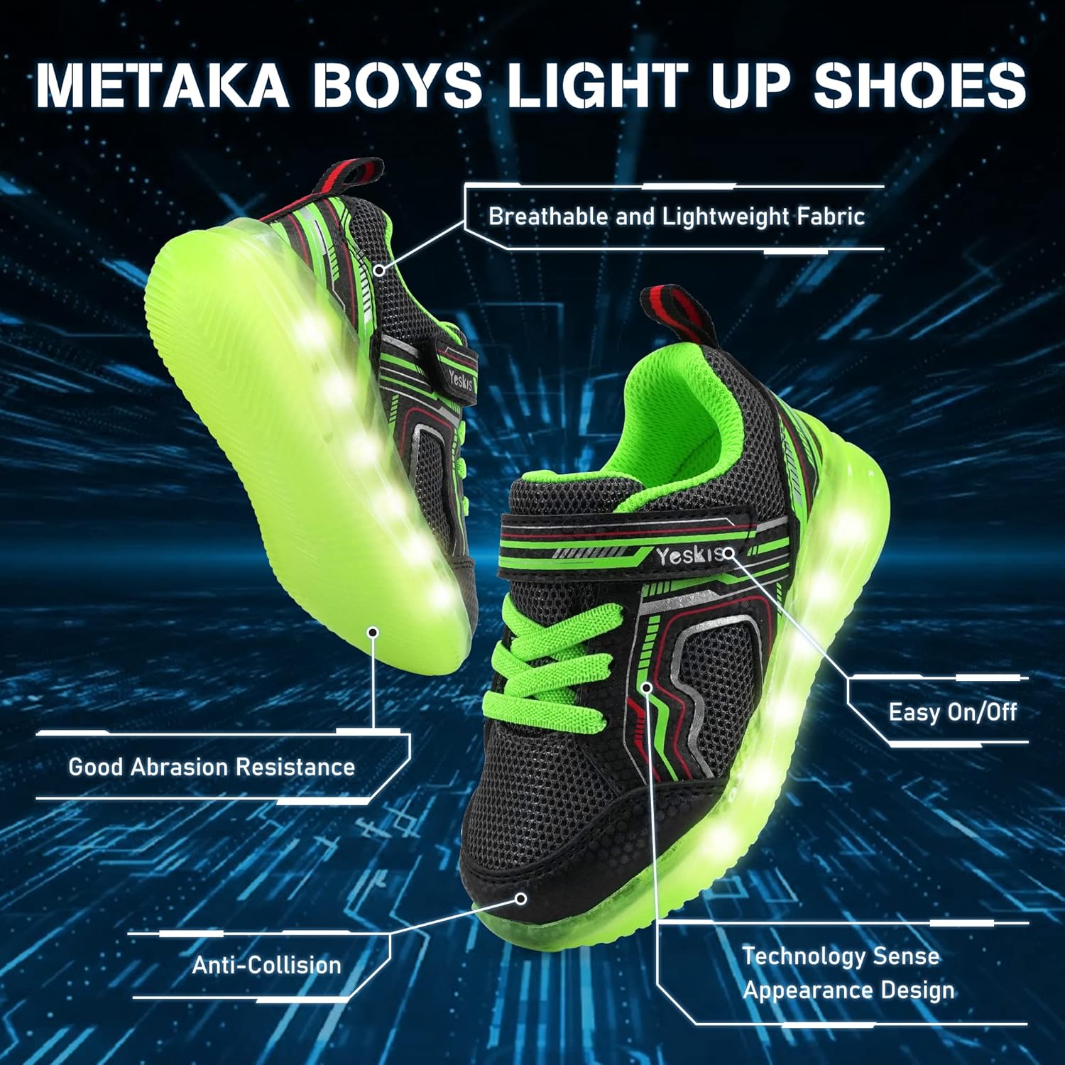 YESKIS Toddler Boys Girls Light Up Shoes LED Flashing Lightweight Mesh Breathable Adorable Running Sneakers for Toddler and Little Kid - Image 2