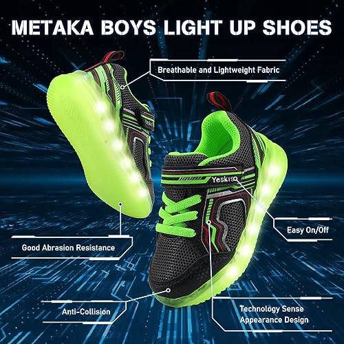 Vista 2 de YESKIS Zapatos con luz LED intermitente, malla ligera, transpirable, adorable, tenis para correr para niños pequeños y niños pequeños