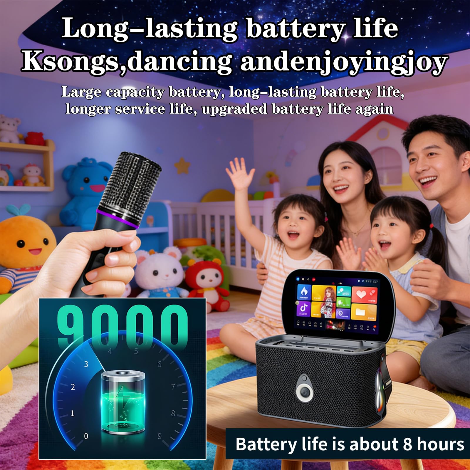Macchina Karaoke per Adulti con Schermo di Visualizzazione dei Testi, 2 Microfoni, Sintonizzazione Automatica ed EQ, Altoparlante da 60-600 W, Connessione TV,Sistema Karaoke Portatile per Casa e Feste