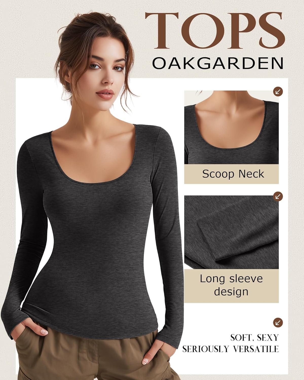 4 Pack Women's Long Sleeve Shirts Scoop Neck Slim Fitted T-Shirt Tight Sexy Lightweight Casual Tops Y2k Basic Tee - Image 3