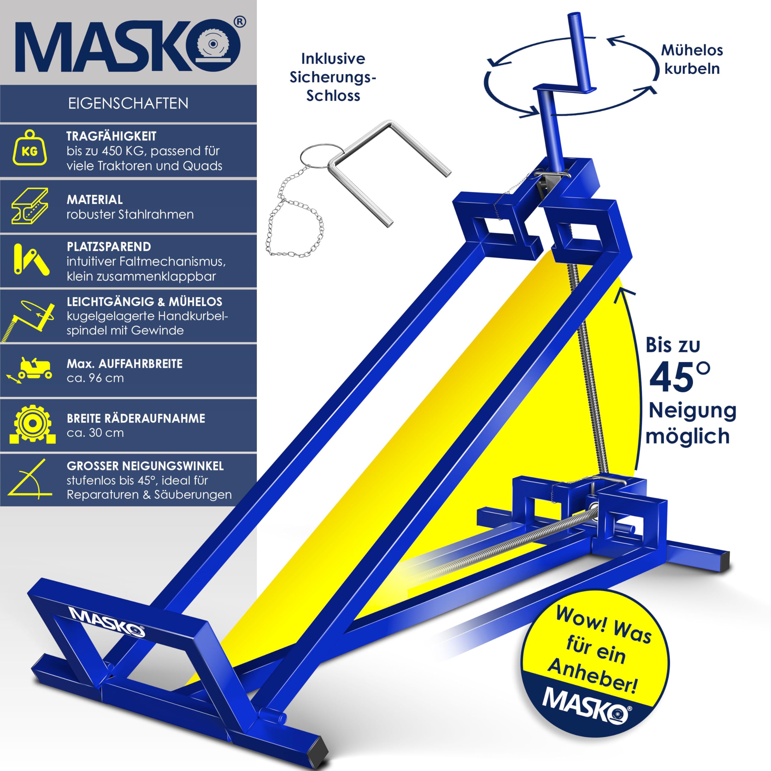 MASKO® Sollevatore per trattorino rasaerba 400kg Dispositivo di sollevamento per tosaerba con guida Sollevatore per trattorino rasaerba Ausilio per la pulizia Piattaforma di sollevamento