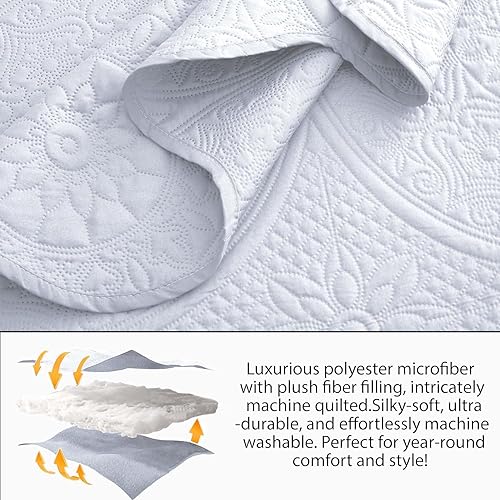 Miniatura 5 de MOONLIGHT20015 Colcha acolchada matrimonialQueen de 90 x 96 pulgadas con 2 fundas de almohada para decoración de dormitorio, colcha reversible en