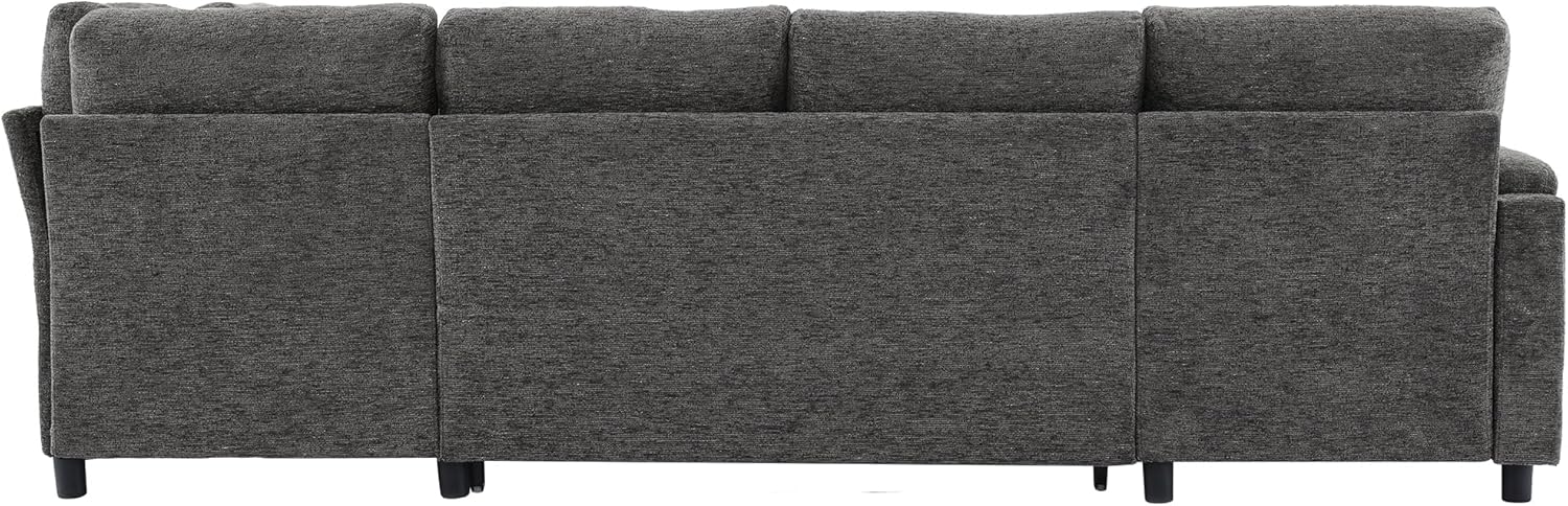 ERYE U Shaped Pull Out Sleeper Sectional Sofa Bed Modern Corner Convertible Sleeper Couch with Left Facing Storage Chaise, Cupholders, Charging Ports and Armrests Storage