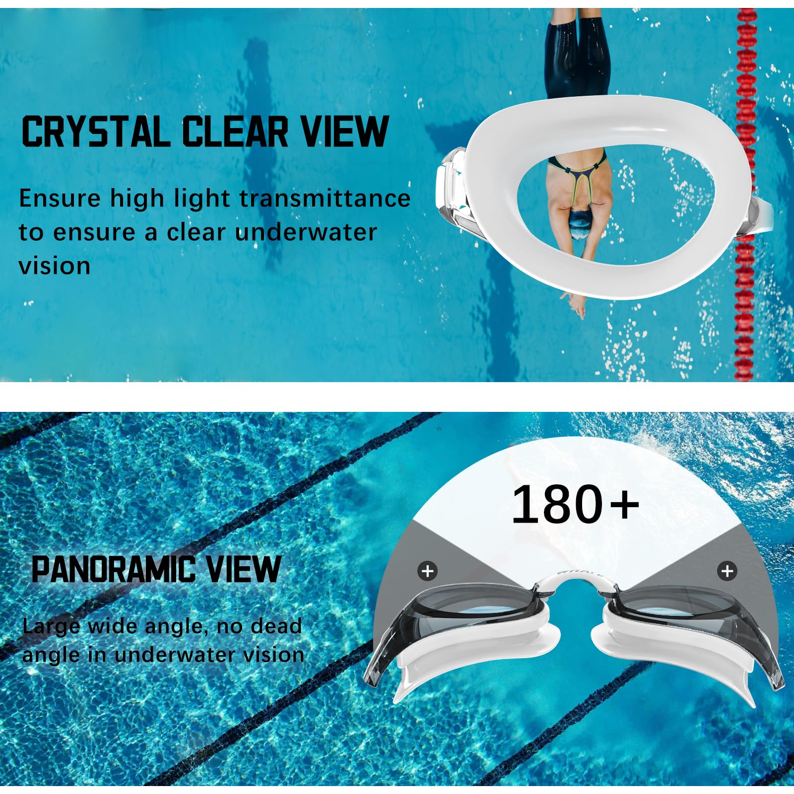 Whale Schwimmbrille HD Anti-Beschlag-Schwimmbrille für Erwachsene/Jugendliche, beide geeignet
