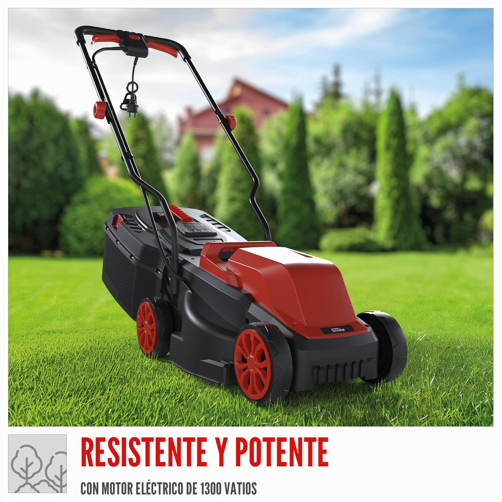 Güde Cortacésped Eléctrico 320/1300 (230 V, 1300 W, Velocidad del Motor 3500 1/min, Ancho de Corte 32 cm, Cesta colector de Hierba 30 l, 3 Niveles de Ajuste de Altura de Corte 25-65 mm,
