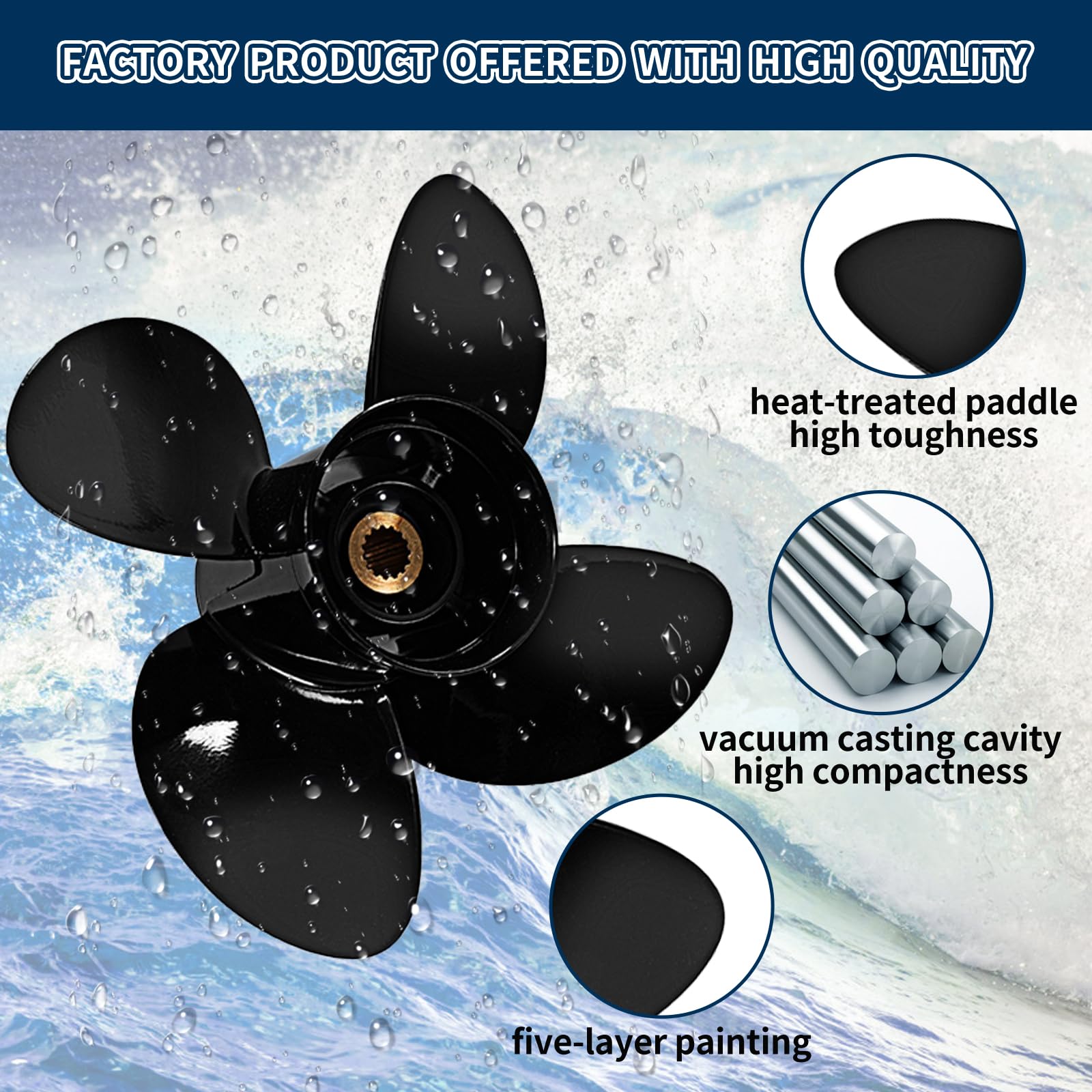 Yamaha-Außenbord-Propeller aus Aluminium, kompatibel mit Yamaha-Motoren 150/175/200/220/225/250/300HP F150 F175 F200 F225,15 Spline Zahn, 4 Klingen, rechts