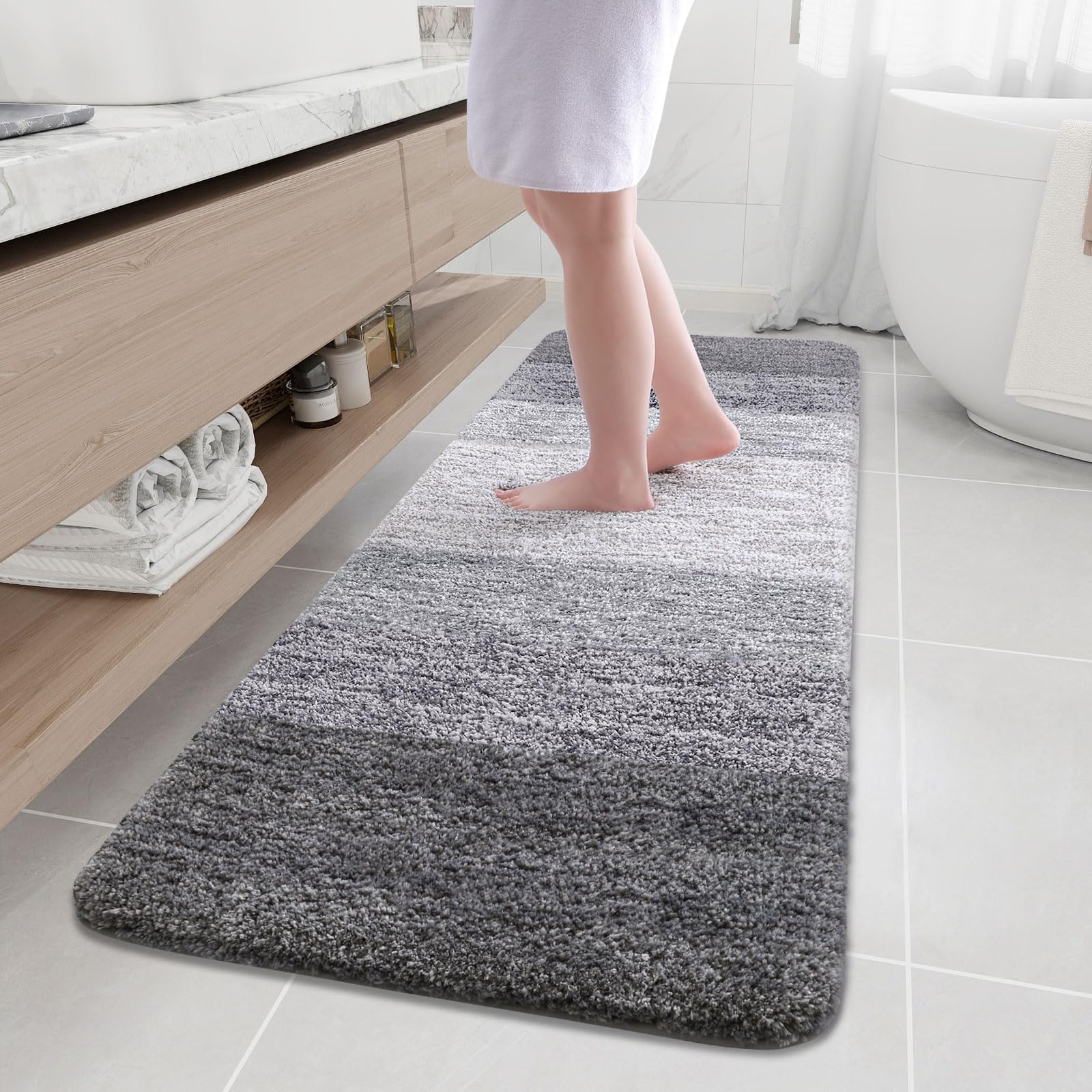 Arotive Microfiber Bathroom Rugs, Shaggy Soft and Absorbent Bath Rug, Non-Slip, Thick Plush Bathroom Mat, Machine Washable Dry Bath Mats for Bathroom, Tub and Shower,70" x 24",Grey