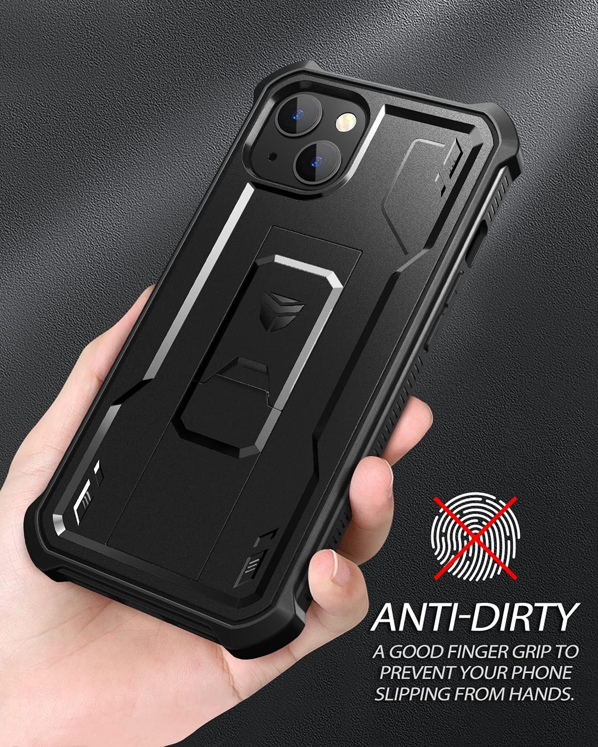 Dexnor for iPhone 14 Case for iPhone 13 Case 6.1 inch, [Built in Screen Protector and Kickstand] Heavy Duty Military Grade Protection Shockproof Protective Cover for iPhone 13/iPhone 14, Black - Image 3