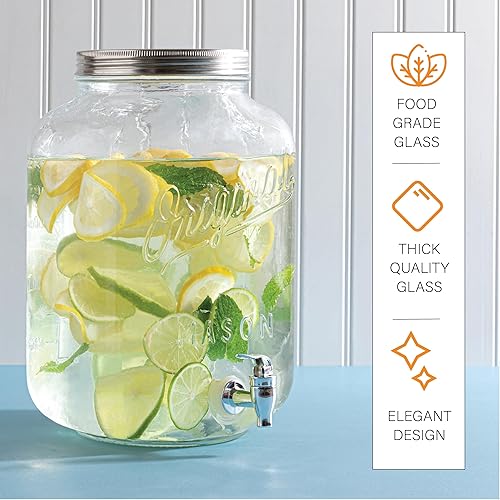 Miniatura 6 de 2 galones  Paquete de 2 dispensadores de bebidas para fiestas, dispensadores de bebidas Mason originales con soporte, dispensador de jarra de agua