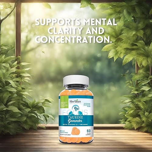 Miniatura 8 de HERBION Naturals - Gomitas de taurina con ginseng, L-teanina, vitamina C, B3, B6 y B12, apoyan la claridad mental y la concentración*, sabor natural