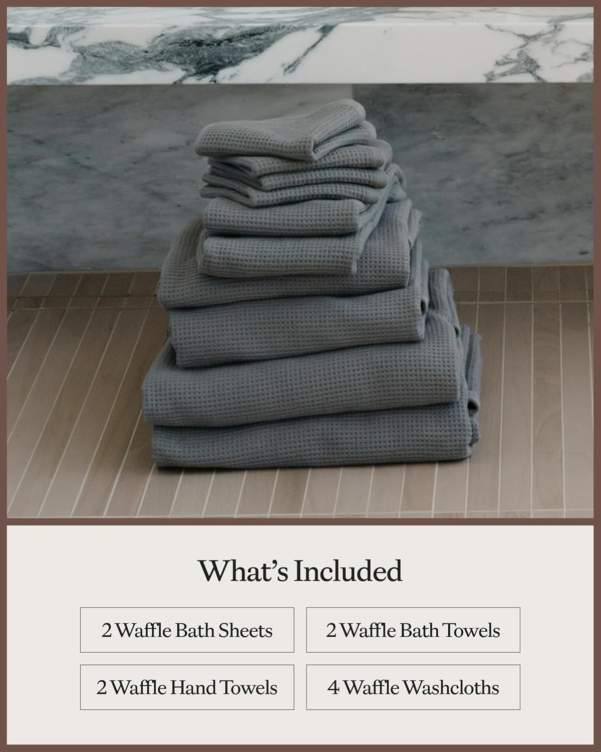 Cozy Earth Complete Waffle Bath Bundle - 60% Cotton 40% Viscose from Bamboo - Quick Dry & Ultra-Soft Waffle Weave Bath Towels - 4 Washcloths, 2 Hand Towels, 2 Bath Towels, 2 Bath Sheets, Charcoal - Image 3
