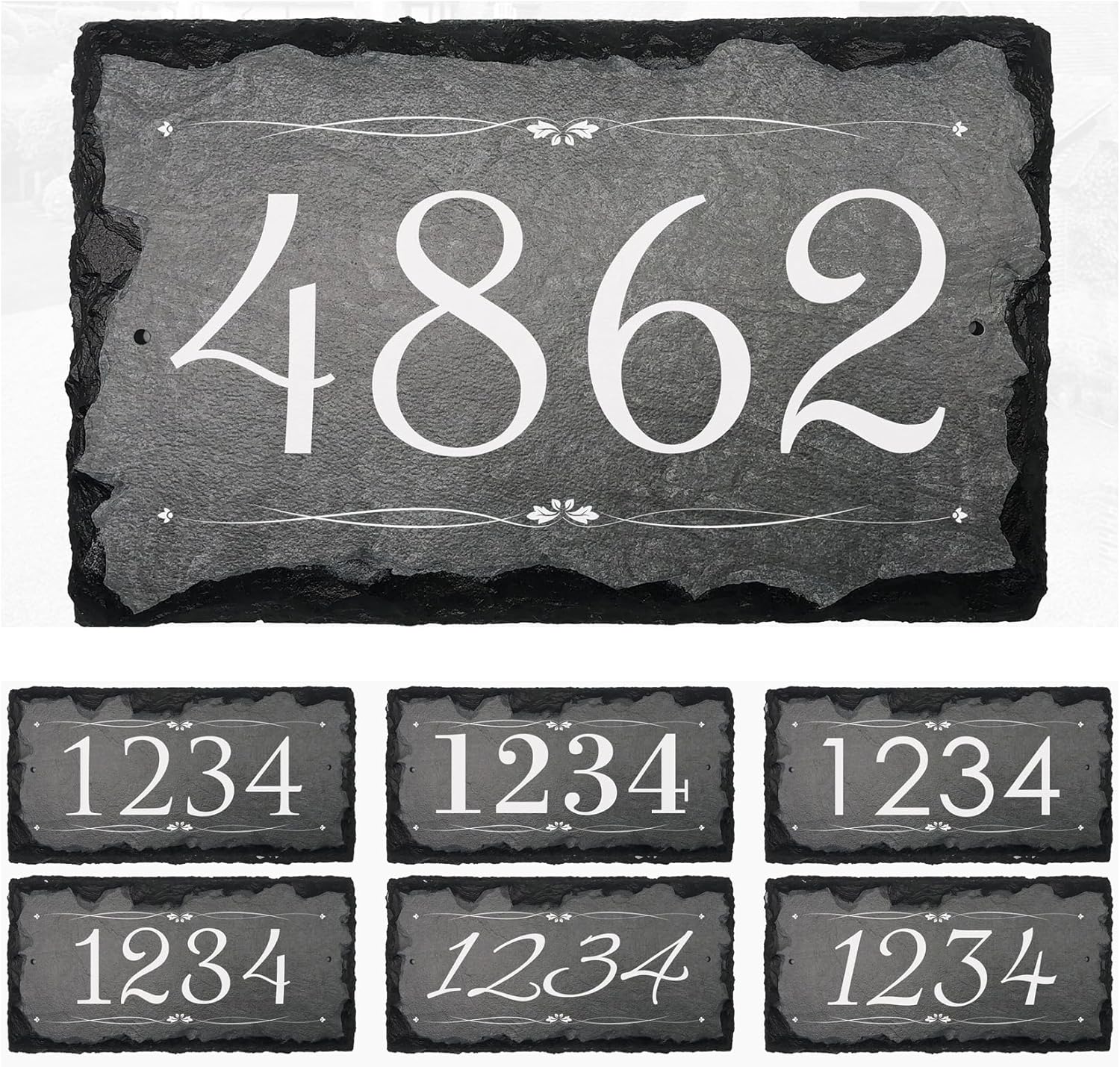 Ink Personalized Slate Stone Address Plaque - Address Signs for Houses - Customized House Sign - Outdoor House Number - Wall Decor Home Address Numbers (12"x6") - (Line Border Design)