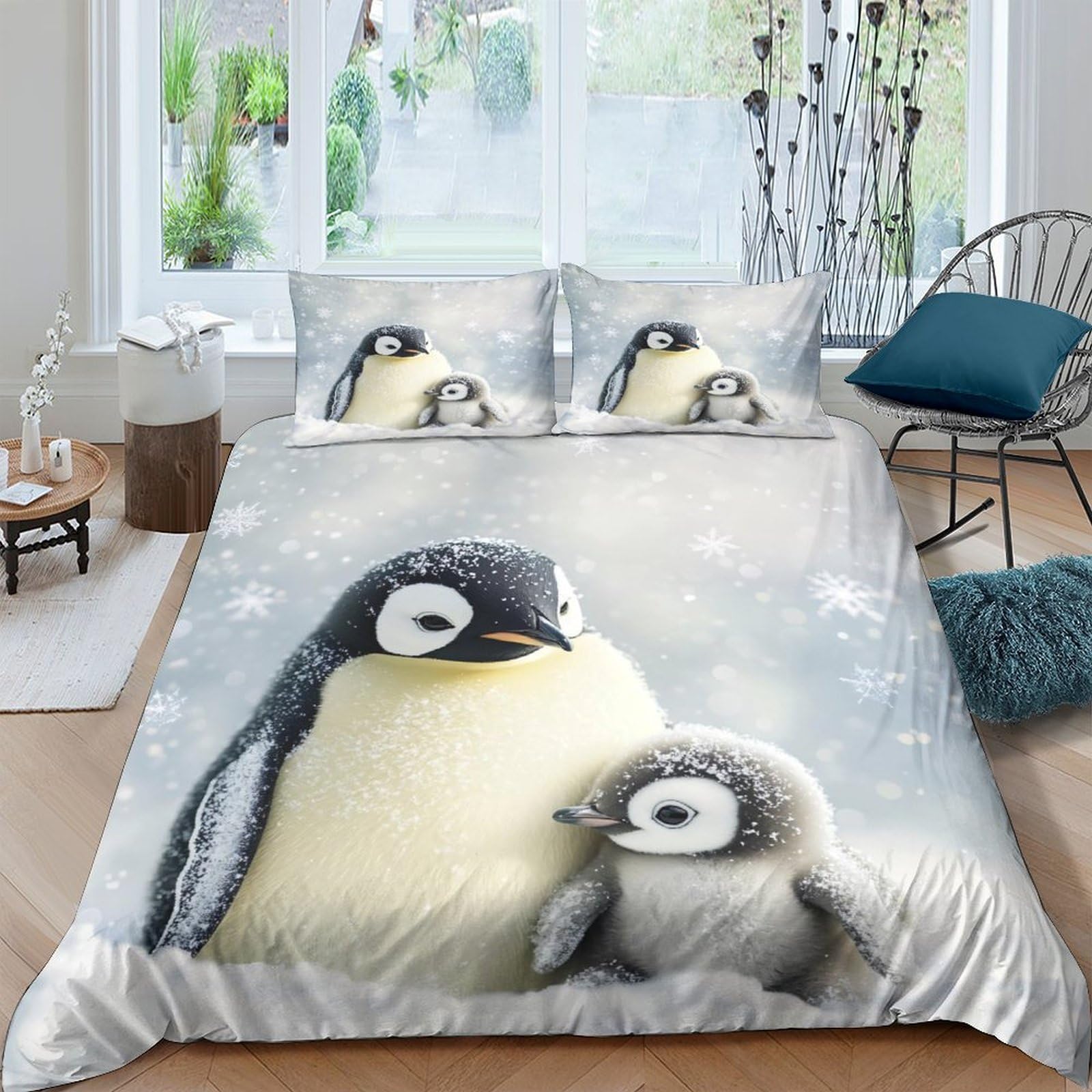 Ctjqhvkz Style-10 3D Printed Penguin Family Fitted Sheet Microfiber Non-Slip Mattress Cover For Bedroom Dorm Decor Machine Washable Single（135X200cm）