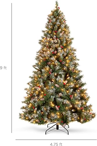 Miniatura 7 de Best Choice Products Árbol de Navidad artificial preiluminado con bisagras de pino predecorado de 9 pies con 2,058 puntas esmeriladas flocadas, 111