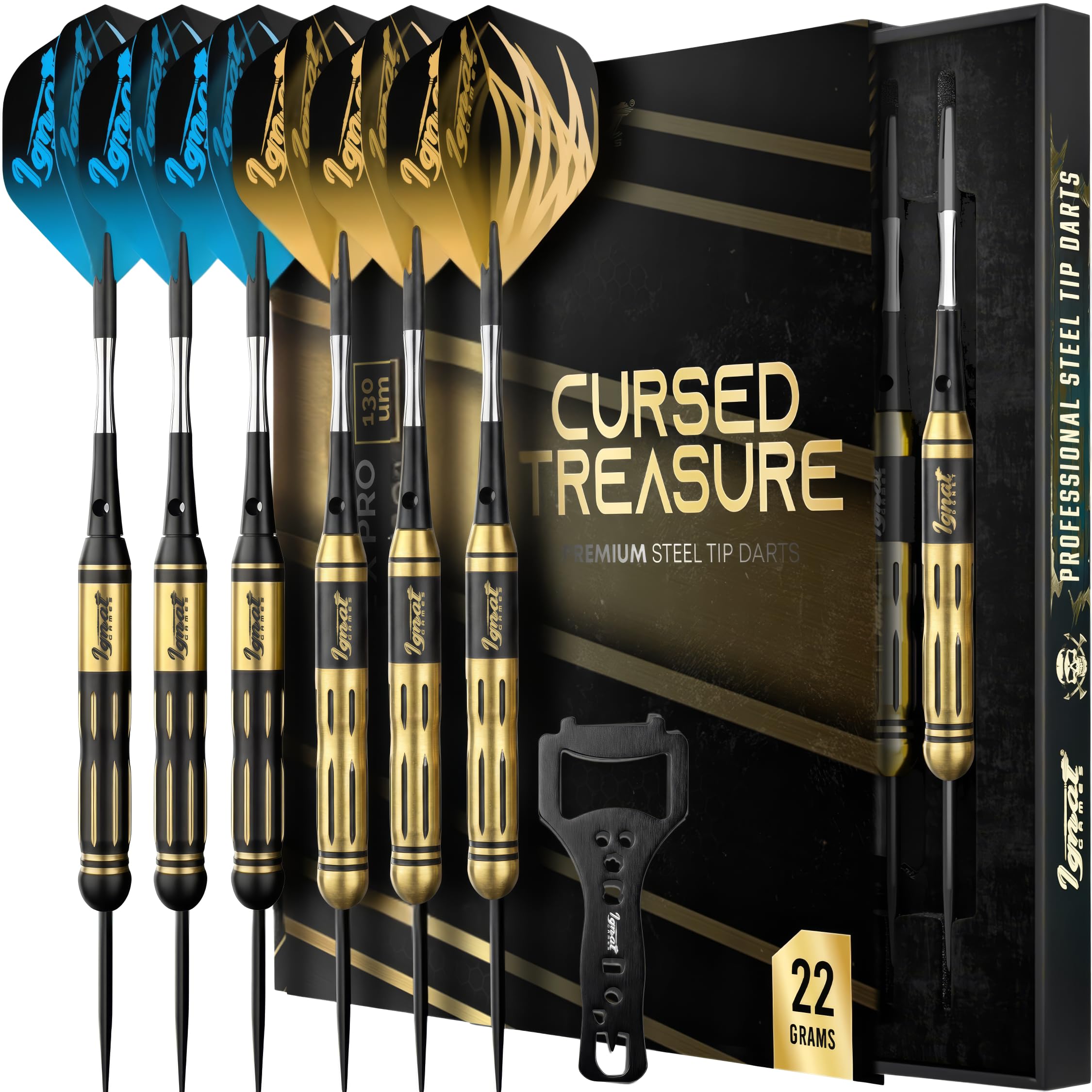 IgnatGames Dart-Set mit Stahlspitze, 3/6/12 Stück, Messing-Dartpfeile, Metallspitzen-Set mit exquisitem Etui, Aluminium-Schäfte, 2 Sets von Flights, Dart-Werkzeug und Spitzer