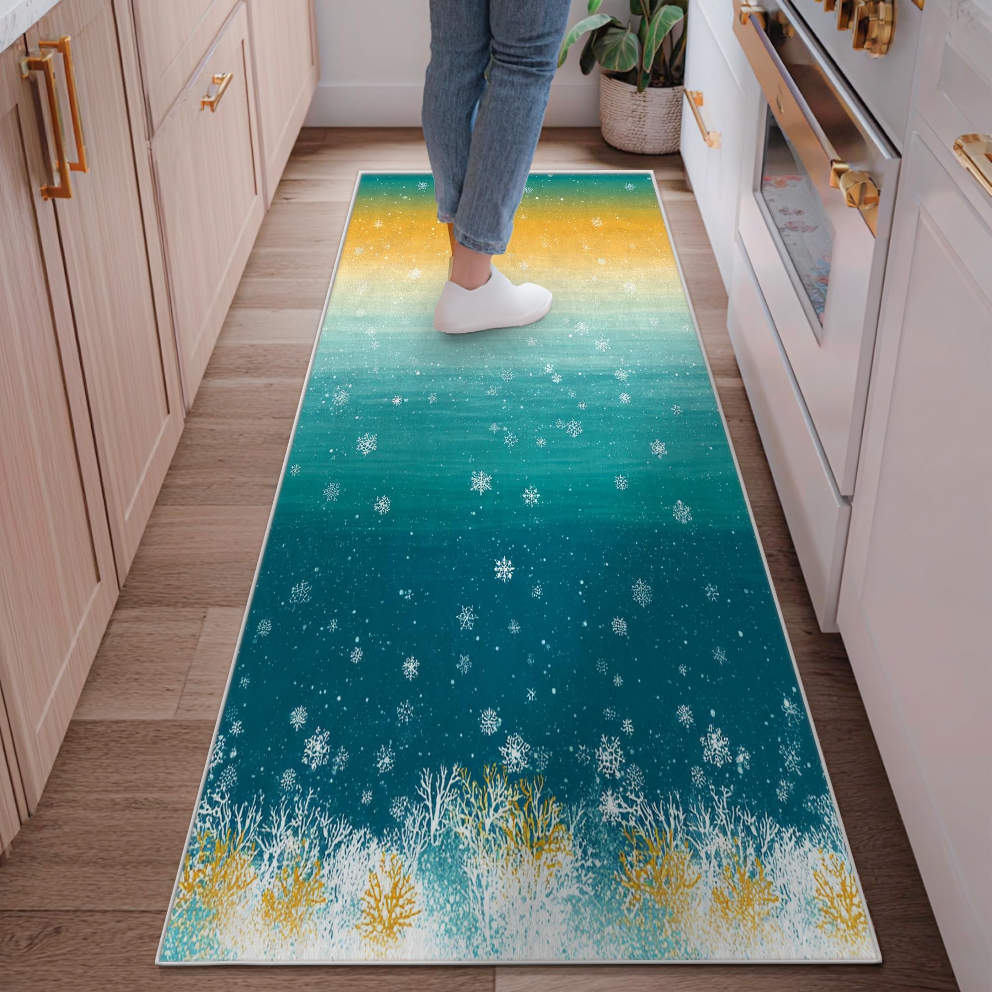 Tapis flocons de neige bleu sarcelle pour décoration de chevet et entrée