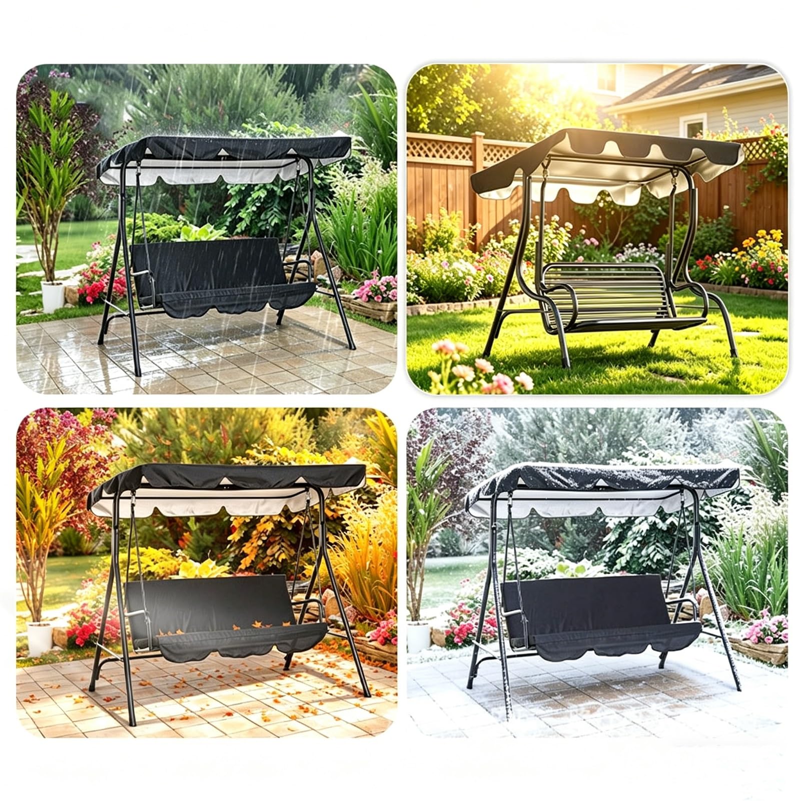 Toit de Rechange pour Balancelle de Jardin avec Revêtement Argenté 600D, Canopée pour Balançoire de Patio Imperméable Anti-UV pour 2 3 Places(Coffee,190x132x15cm/75x52x6in)