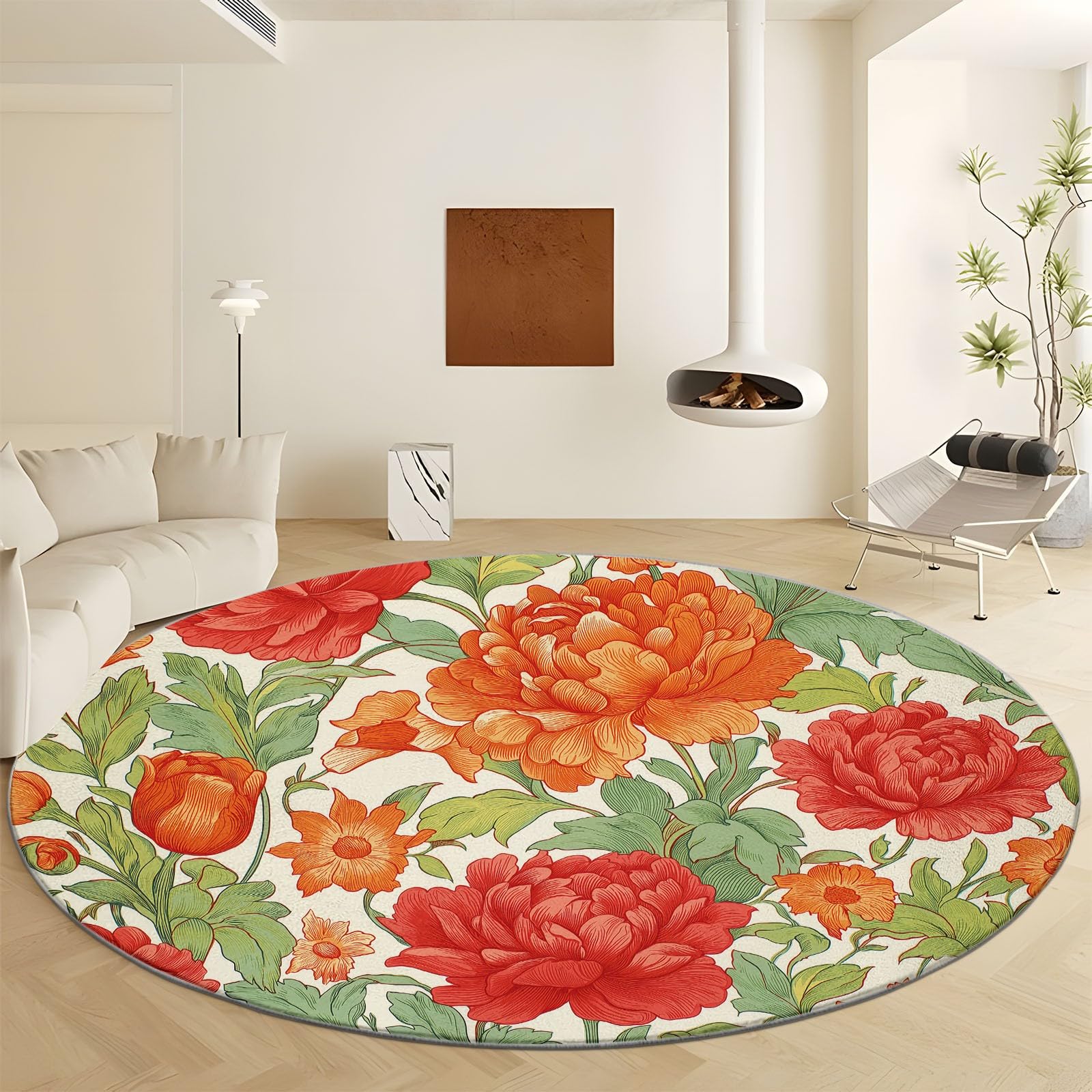 Tapis de salon rond antidérapant et facile à laver pour chambre rose