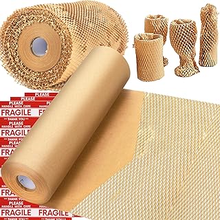 Honeycomb Packing Paper, 15" x400' Eco Friendly Packing Paper for Moving Recyclable Honeycomb Paper Moving Supplies Bubble Paper Wrapping Protective Roll, With 36 Fragile Sticker Labels