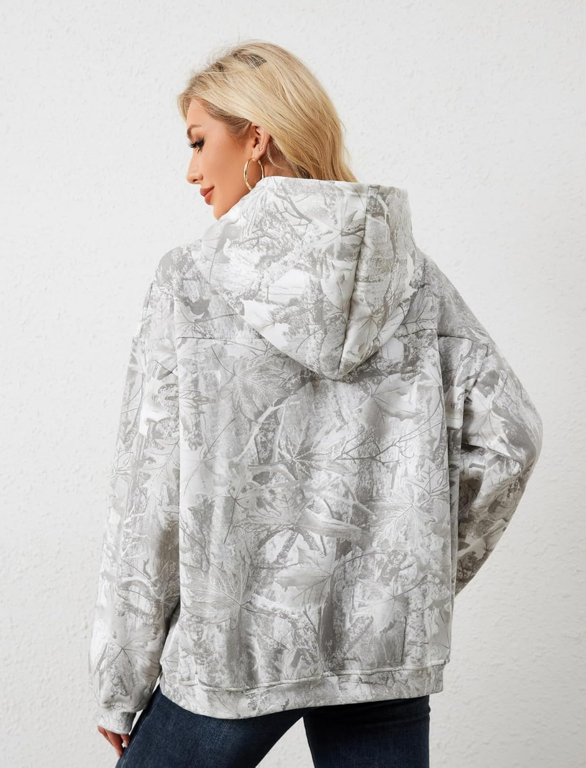 Women Camo Hoodies Oversized Maple Leaf Fleece Hooded Sweatshirt Long Sleeve Fall Trendy Pullover Hoodie with Pocket - Image 5