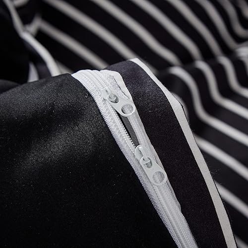 Miniatura 4 de MOCAHOME Juego de funda de edredón tamaño individual, rayas impresas, ropa de cama suave de 3 piezas, 1 funda de edredón + 2 fundas de almohada