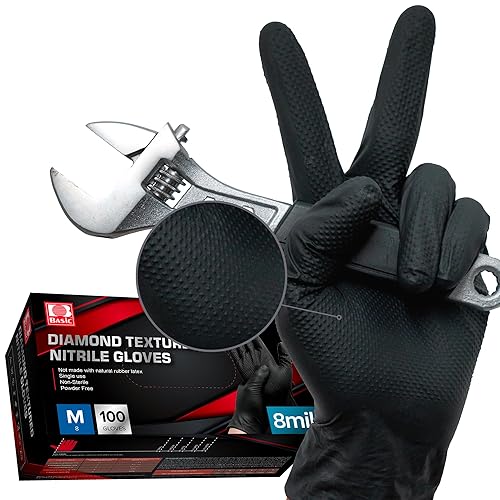 Jointown Heavy Duty Industrial Nitrile Disposable Gloves - 8 Mil Diamond Textured Grip for Mechanical and Food Applications