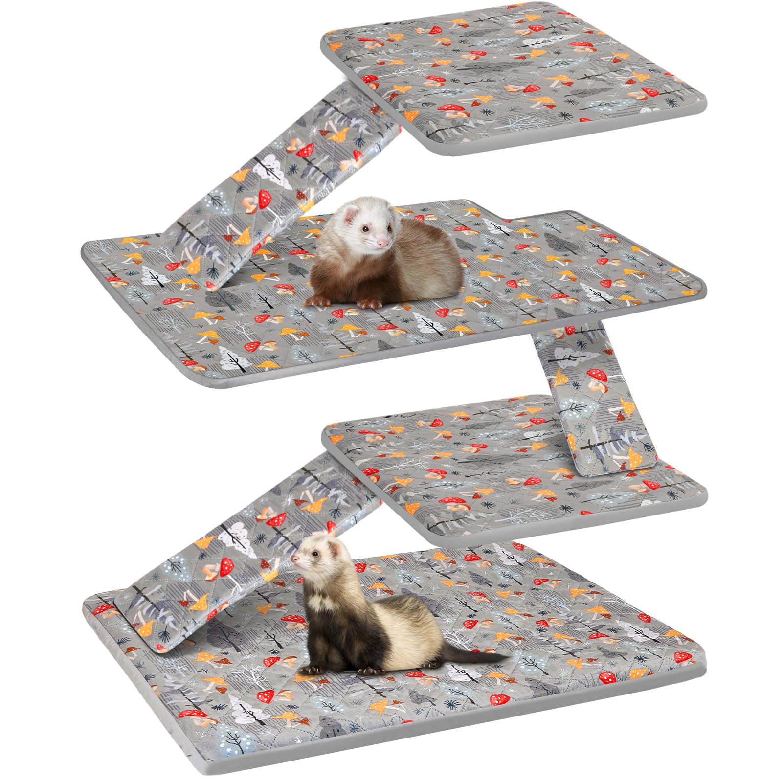 Bienbee Ferret Cage Liner Set for Ferret Nation & Critter Nation Cage, Waterproof Ferrets Cage Accessories for Small Animals Rats Chinchillas Hedgehogs Ferrets(Gray Mushroom, Double Unit Combo) โ image 1