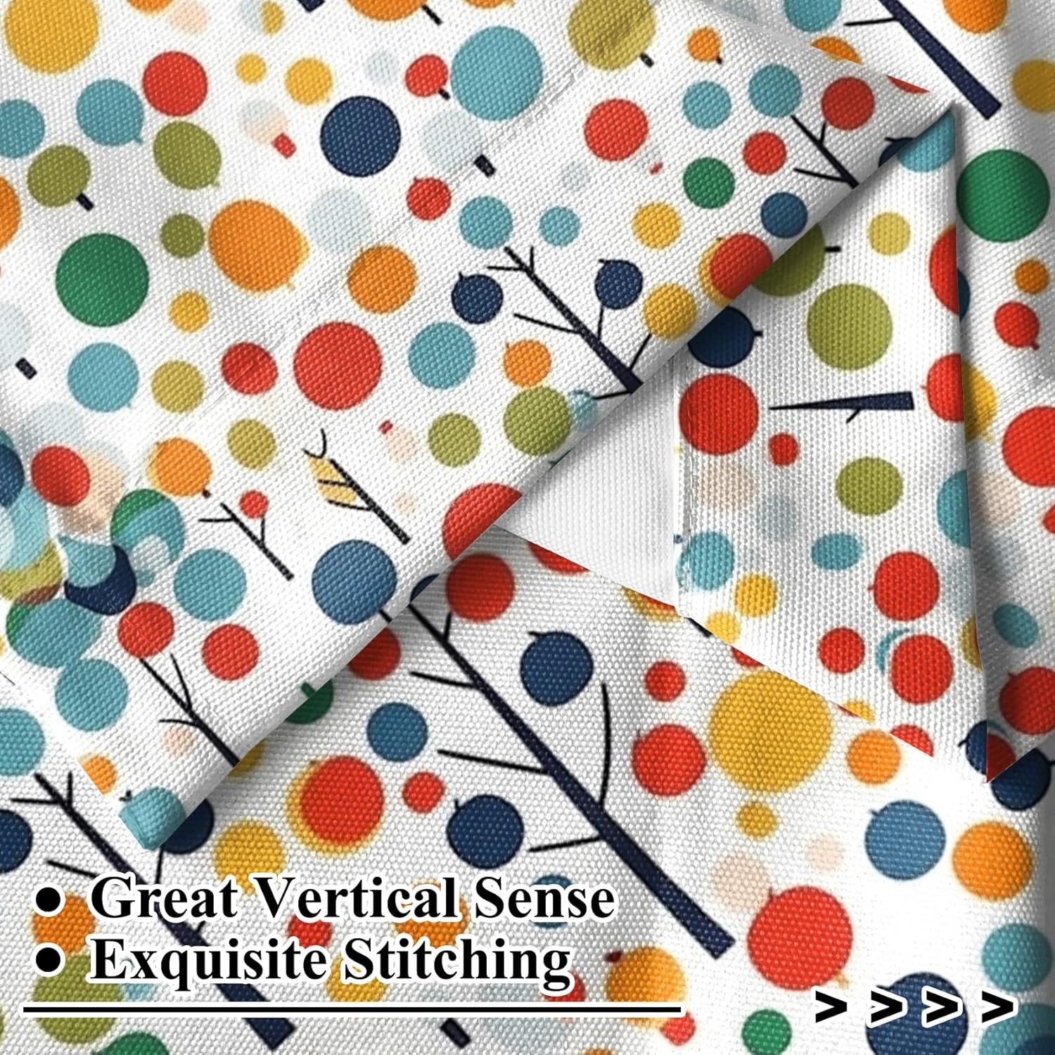 Renaiss 53 x 63 Inch Polka Dots Kitchen Curtains Colorful Round Point Farmhouse Bathroom Window Treatment Decor Abstract Art Trees Short Cafe Linen Curtains Window Drapes Rod Pocket 2 Panels