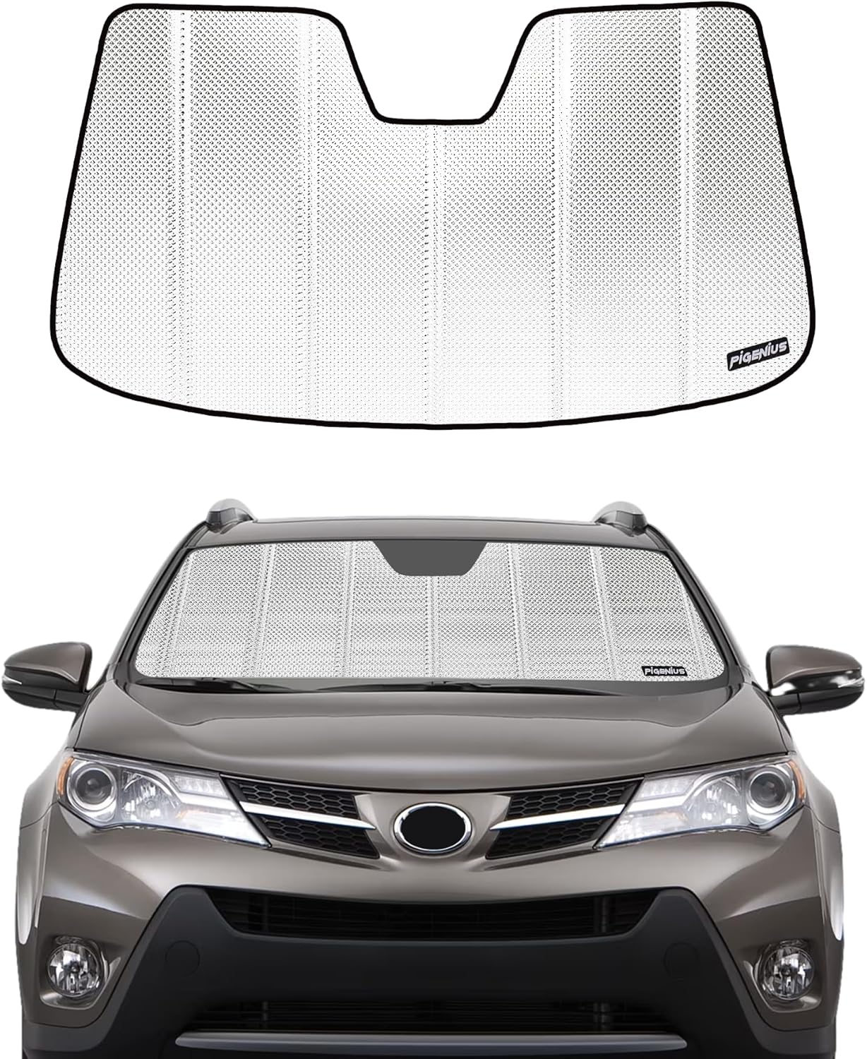 Windshield Sun Shade for Toyota RAV4 2013-2018 with Rearview Mirror Camera. Reflective Aluminum Film Front Window Sunshade - BLAZBLOCK 2013-2018 Classic Shiny Silver