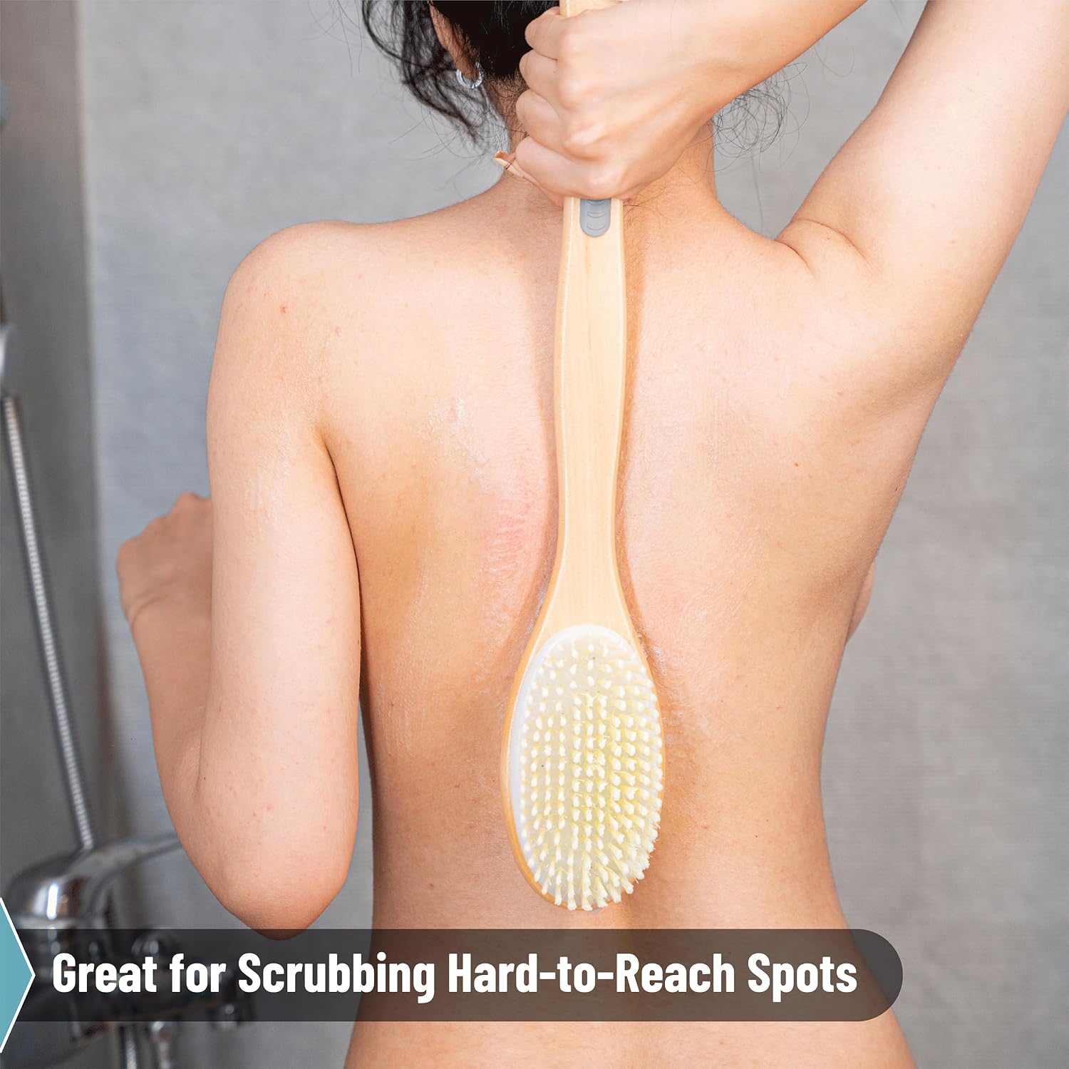 Slick- Shower Brush, Double Sided Shower Brush, Back Scrubber, Bath Brush, Back Brush, Back Brush Long Handle for Shower, Shower Brushes for Your Back, Bath Brush Long Handle for Shower
